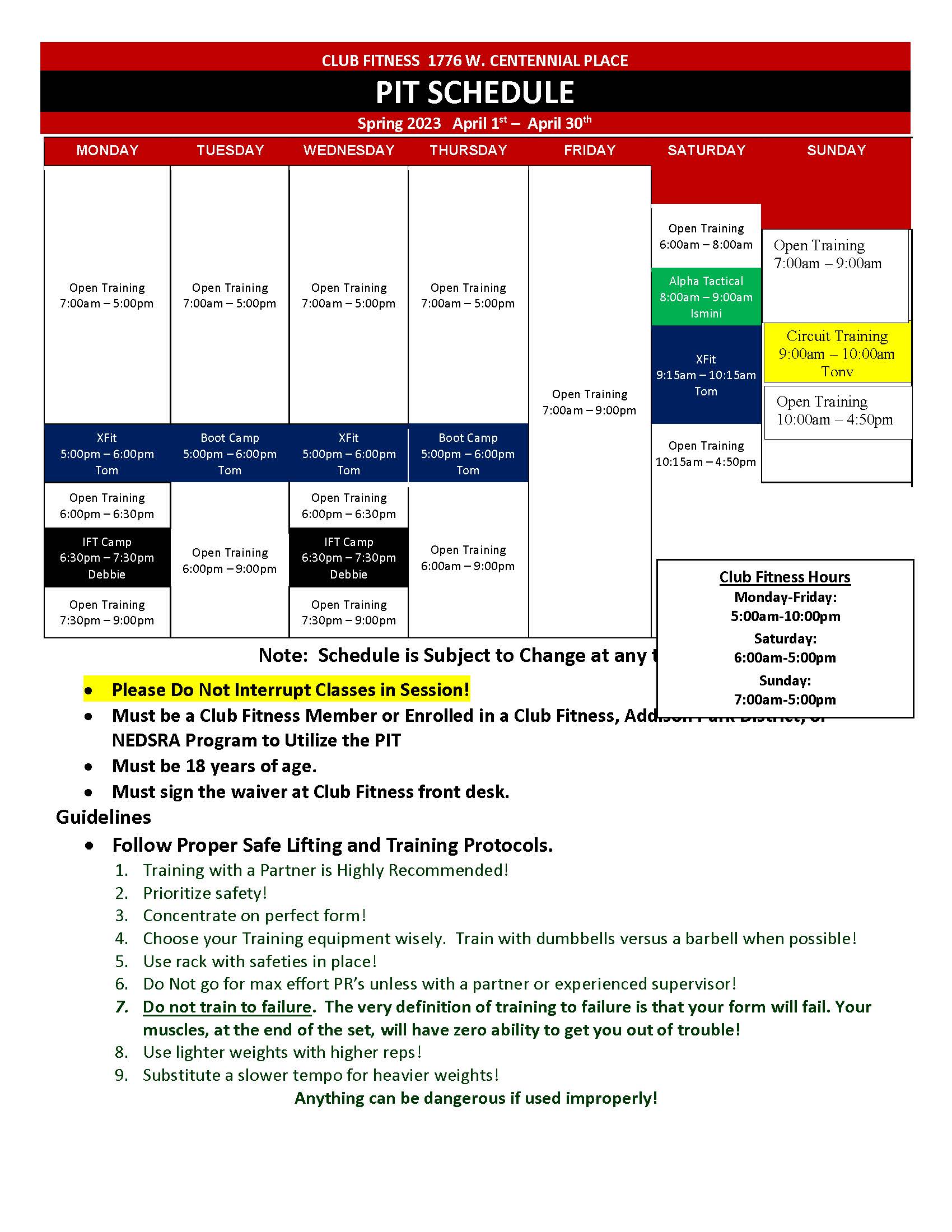 Schedules Addison Park District