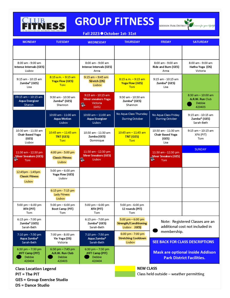 Schedules Addison Park District